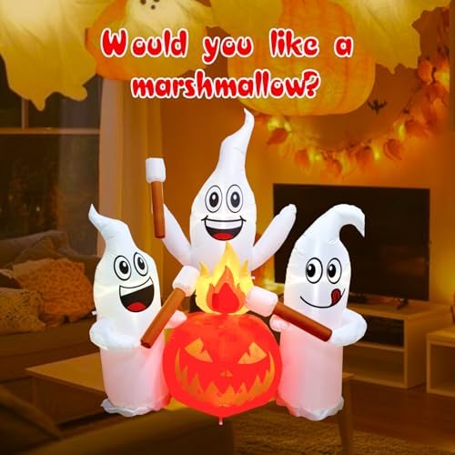 6 ft halloween inflatable ghosts roasting marshmallows, view 9