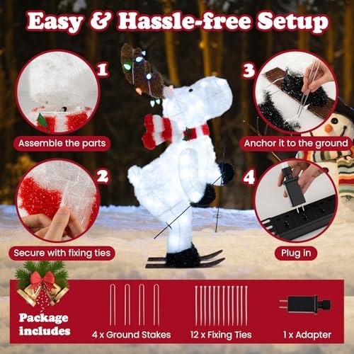 tangkula 44” christmas lighted animated skiing reindeer decorations on a desk or shelf