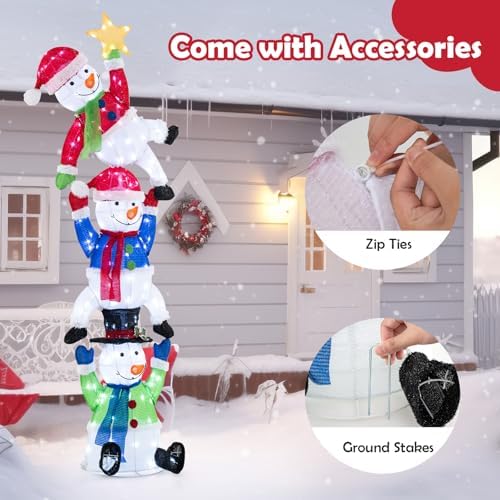tangkula 6 ft lighted christmas 3 stacked snowman on a desk or shelf