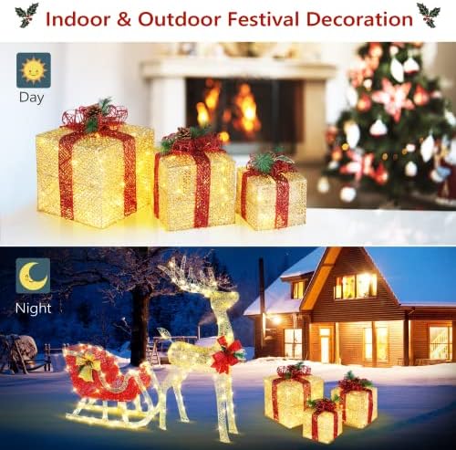 vingli christmas lighted gift boxes set of 3 on a desk or shelf