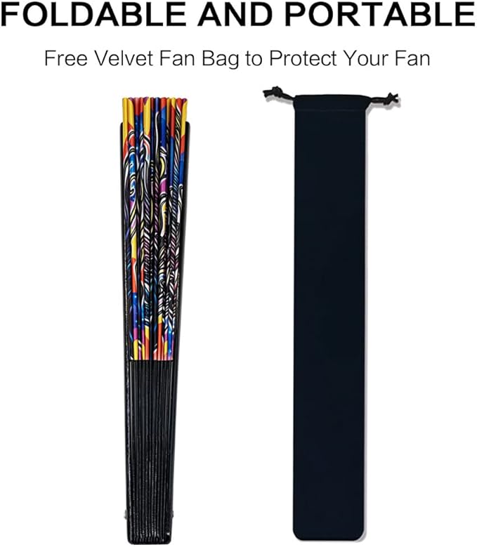 13" Large Rave Fan Bamboo, Folding Clack Hand Fans Foldable for Men Women, Boots on the Ground Poping Fan for EDM Festival Line Dance Decoration, (Peacock, Large 13")