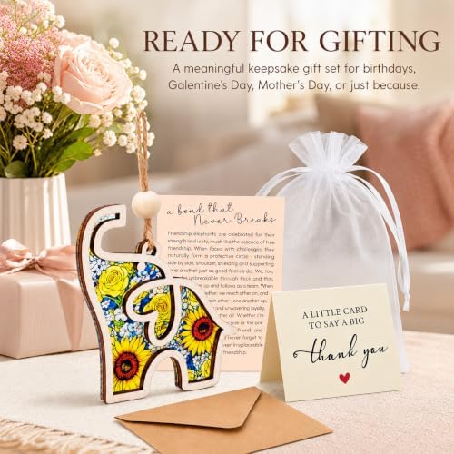 Best Friend, Friendship Elephant Ornament with Story Card, Suncatcher Window Decor - Birthday Gifts for Women, Bestie & Sister Gifts, Unique Galentines Holiday Friendship Decor
