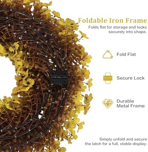 20" yellow fall wreath for front door, artificial, close-up detail