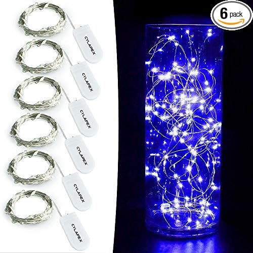 CYLAPEX 6 Pack Blue Fairy Lights Battery Operated Fairy String Lights Firefly Lights LED Starry String Lights 3.3ft 20 LEDs Silvery Copper Wire for Christmas DIY Decoration Costume Wedding Party