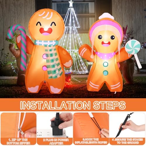 soulchen 2 pcs 5ft christmas gingerbread inflatable decoration showing dimensions