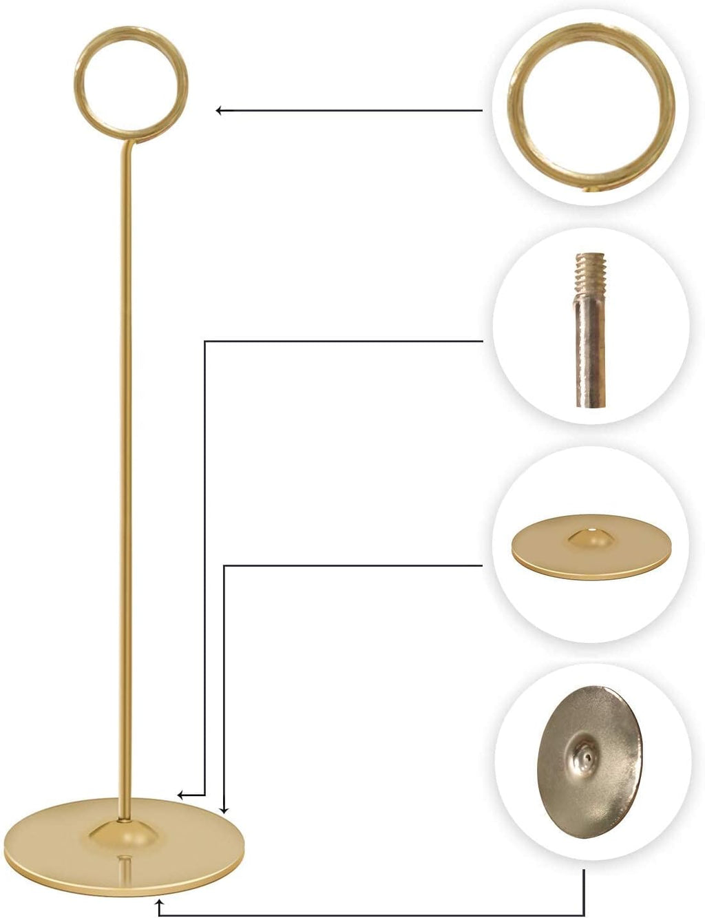 Urban Deco 16PK Gold Table Number Holders Place Card Holders 12 Inch Table Card Holders Steel Card Holders for Photos, Food Signs, Memo Notes, Weddings, Restaurants, Birthdays