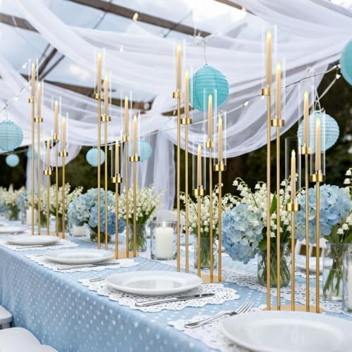 2PCS Floor Candle Holders for Wedding,Tall Acrylic Candelabra Centerpiece | 5 Arm Tables Candelabra for Party Christmas Concert,Fit LED Candle prom entrance decorations candelabros navideños