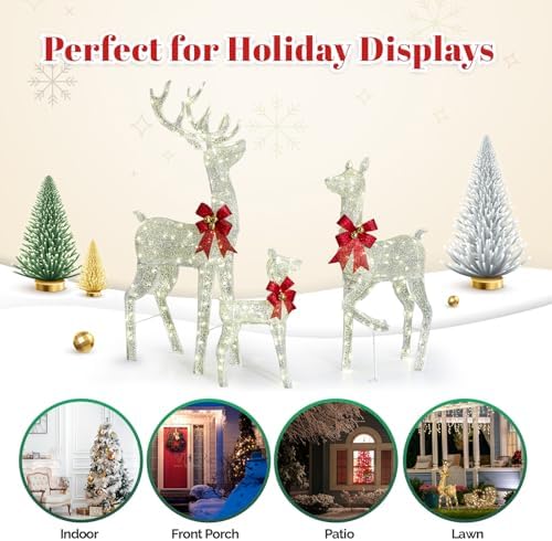vingli 5ft silver lighted christmas reindeer family set, package contents