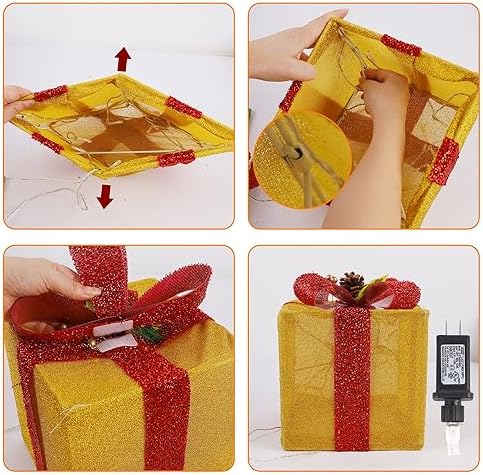 set of 4 christmas lighted gift boxes decorations on a desk or shelf