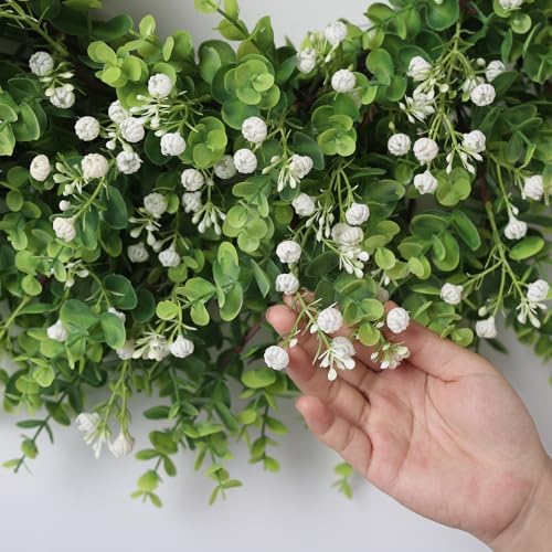 26" artificial eucalyptus wreath with flowers for front, front angle view