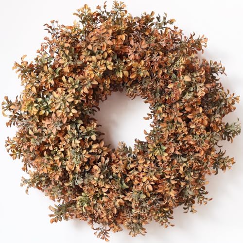 26" artificial fall boxwood wreath for front door, main product view