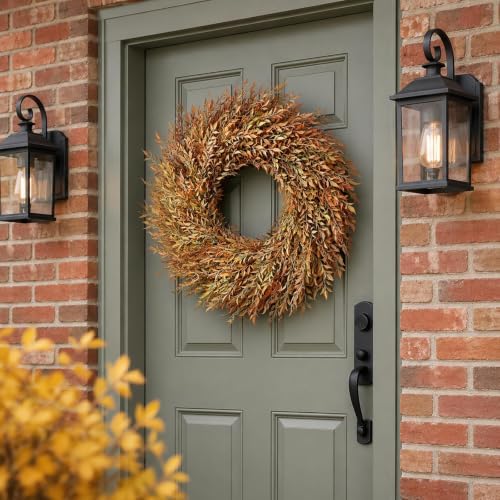 26" artificial fall nandina wreath for front door shown in use