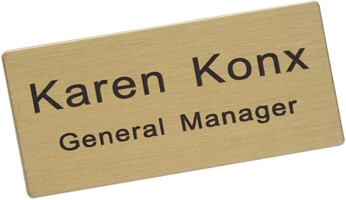 Custom Metal Engraved Name Tag Badge for Business Personalized Identification with Pin or Magnetic Backing ID Badge (Gold/Black, 1.5" x 3")