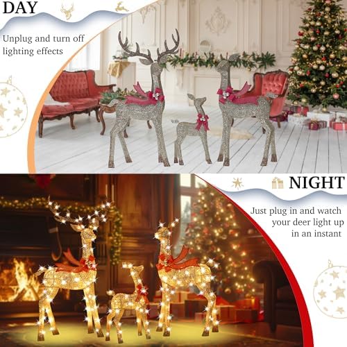 58 inch 3d gold large lighted christmas deer showing dimensions