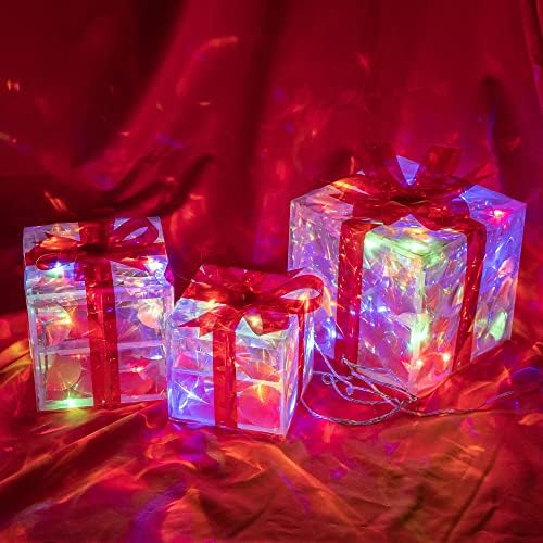 hourleey set of 3 christmas lighted gift boxes, package contents