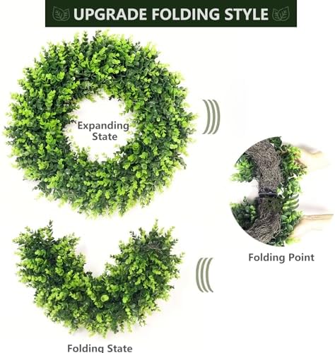 set of 2, 20‘’ boxwood wreath for front, side view