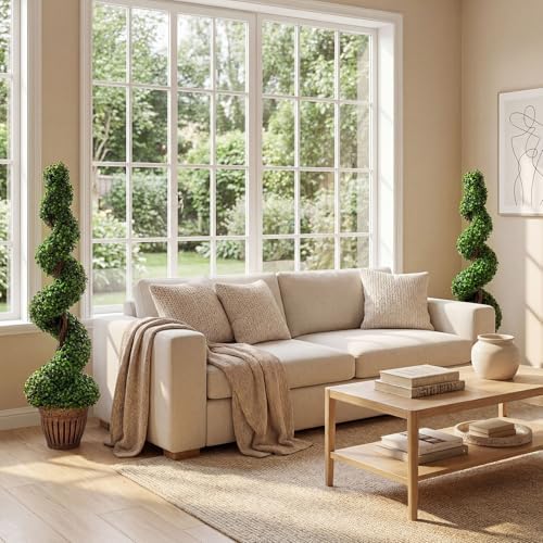 goplus 4 ft artificial boxwood spiral topiary tree, front angle view