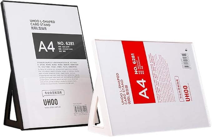 ABS Plastic Sign Holder，Menu Displays L Shape Sign Stand Vertical/Horizontal Use (White A5 148×210mm/5.83×8.27inches)