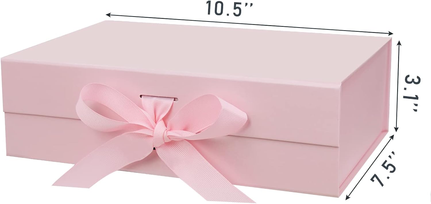 DaiUni 10.5"X7.5"X3.1" Pink Magnetic Gift Box with Lid and Ribbon for Presents