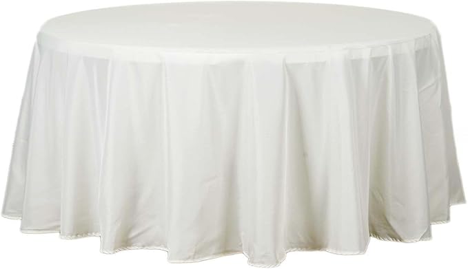 Efavormart Round Tablecloth, 132 Inch Stain & Wrinkle Resistant Washable Table Cloth, Decorative Polyester Fabric Table Cover for Banquet, Wedding, Dining- Ivory