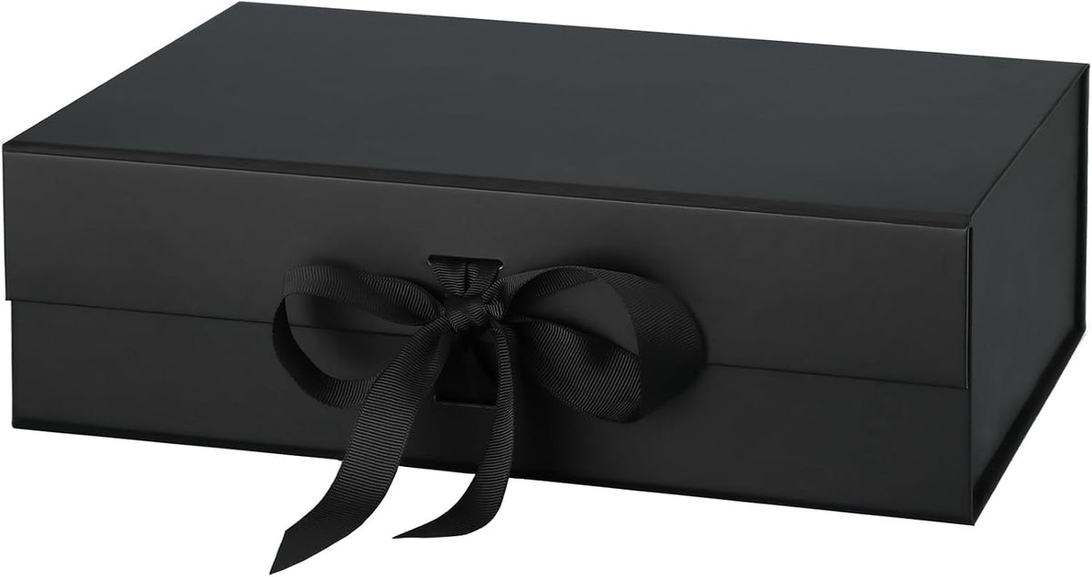 13"x9"x4" large black magnetic gift box with ribbon, main product view