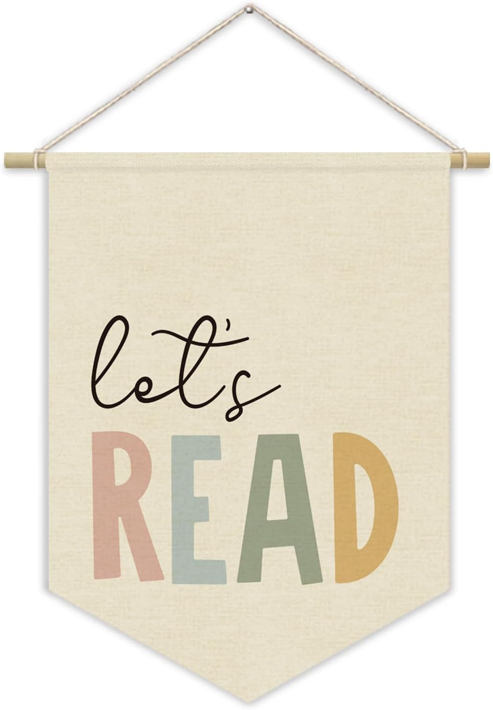 Reading Corner Decor, Let's Read Sign Kids Room Wall Canvas Banner, Library Boho Classroom Bookshelf Hanging Pennant Flag, 15x11in