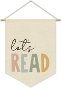 Reading Corner Decor, Let's Read Sign Kids Room Wall Canvas Banner, Library Boho Classroom Bookshelf Hanging Pennant Flag, 15x11in