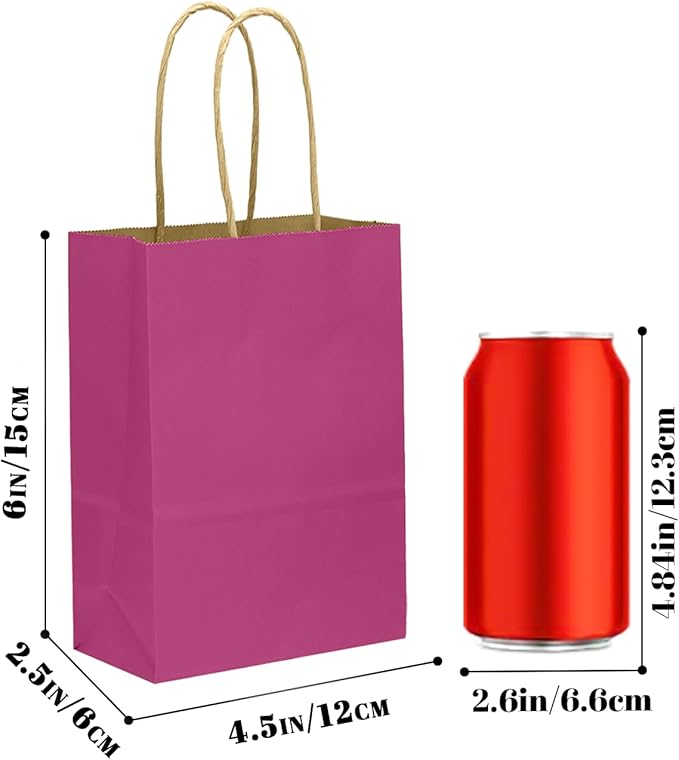 qiqee 24 Pcs Rosy Mini Paper Gift Bags with Handles 6"x4.5"x2.5" Small Brown Kraft Party Favor Treat Bags Multiple Uses (Mini size)
