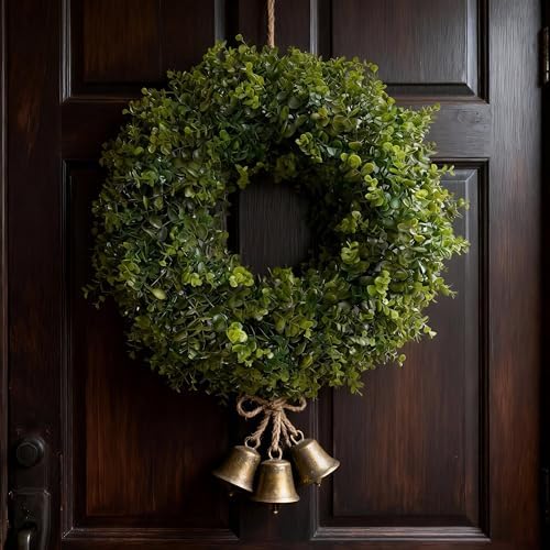 hiptree 18 inch boxwood wreath for front door,greenery on a desk or shelf