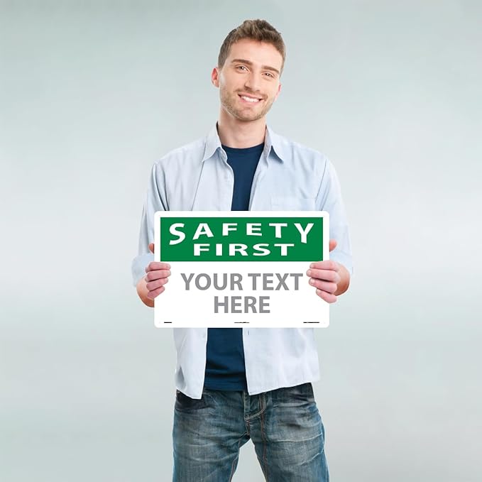 Custom OSHA Style Safety First Sign 12" x 18" Plastic Sign, Customizable "Your Text Here", by AccuformNMC Made in USA