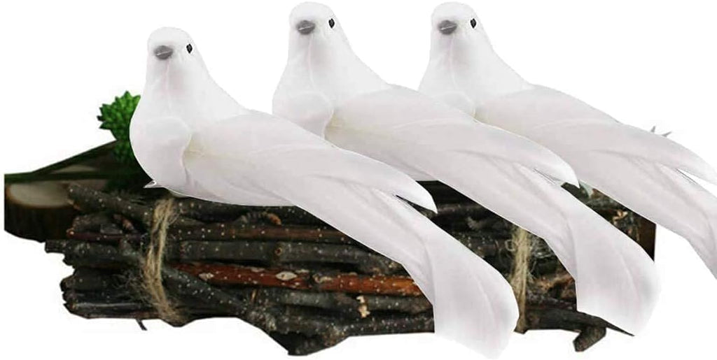 UWIOFF Artificial Birds, 12 Pcs Artificial White Doves Simulation Foam White Feathered Artificial Birds Doves Clip On Ornament for Christmas Tree Decorations, Wedding, Wreaths & Crafts