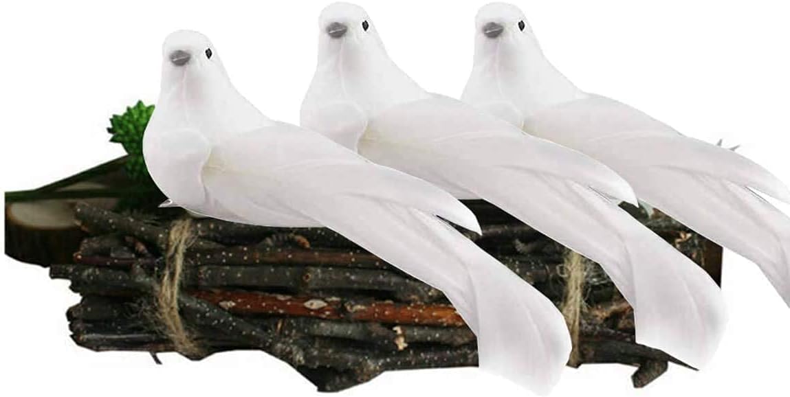 UWIOFF Artificial Birds, 12 Pcs Artificial White Doves Simulation Foam White Feathered Artificial Birds Doves Clip On Ornament for Christmas Tree Decorations, Wedding, Wreaths & Crafts