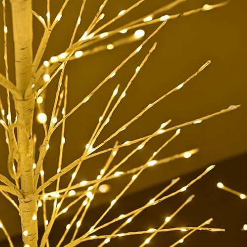 7ft birch tree with 736 led lights, artificial shown in use