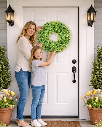 ddhs 20" boxwood wreaths front door, artificial spring, side view