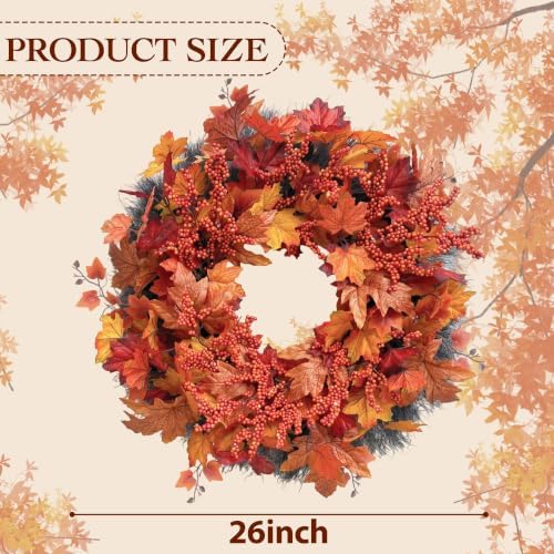 fall maple leaf wreath, 26inch fall wreaths for, close-up detail