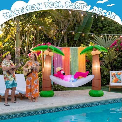 shappy 5ft inflatable palm tree, led lighted flamingo showing dimensions