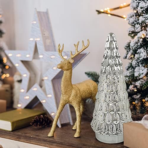 silver tabletop christmas tree 3pcs, small mercury glass showing dimensions