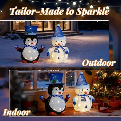 vingli 2 pack 28 inch lighted snowman penguin shown in use