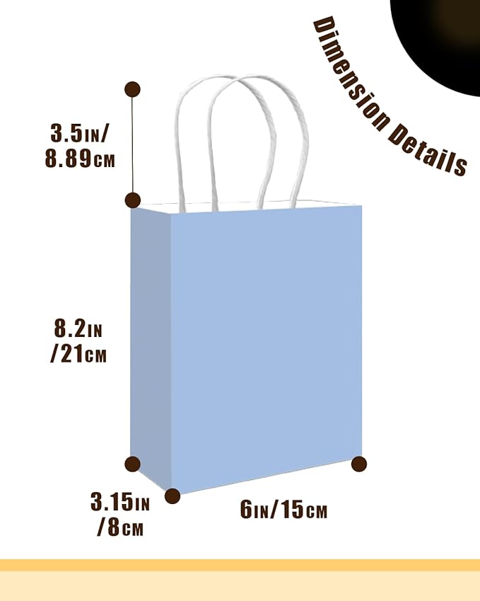 qiqee 50-Packs Gift Bag with Handles Bulk Light Blue Paper Bags Multiple Uses (8.3"x3"x6" Small Size)