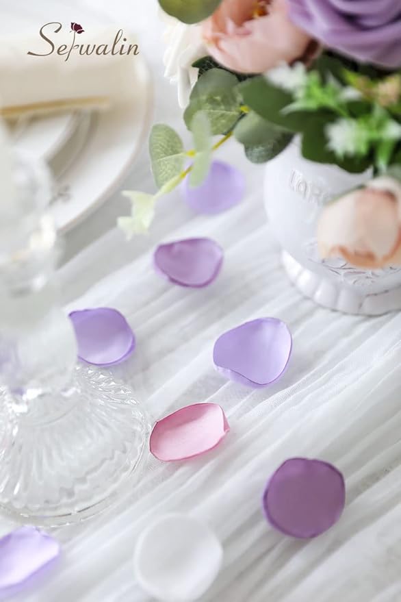 Serwalin 300Pcs Silk Rose Petals Artificial Flower for Weddings Proposal - Purple Pink for Romantic Night, Flower Girl, Bridal Shower Table Decor (4 Color Mixes)