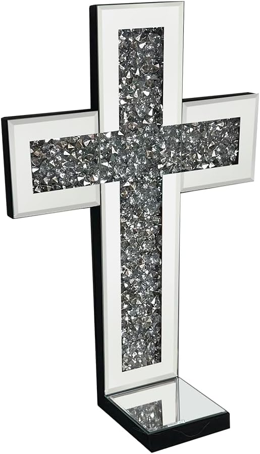 Aeveco Crystal Crush Diamond Mirrored Candle Sconces, Silver Wall Candle Holder Set of 2, Wall Decoration for Living Room，Dining Room (Silver Cross)