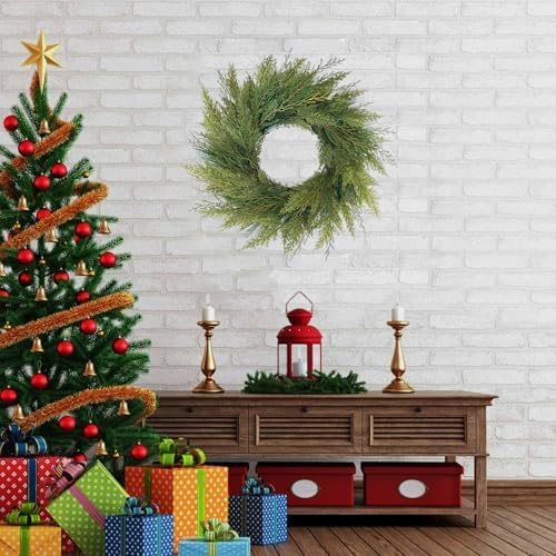 20” green faux norfolk pine christmas winter wreath, package contents