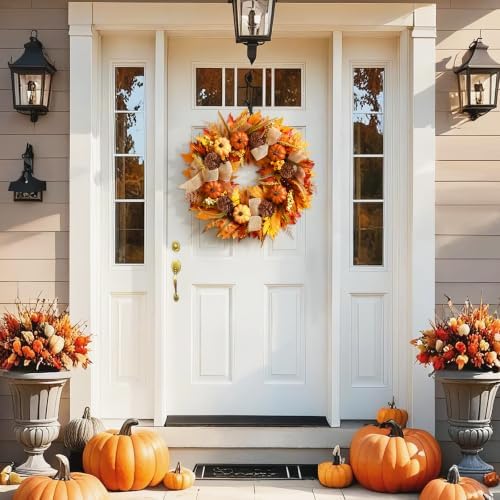 fall wreaths for front door outside, fall door, close-up detail