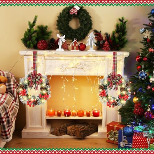 mini christmas cabinet wreath with lights, red black, package contents