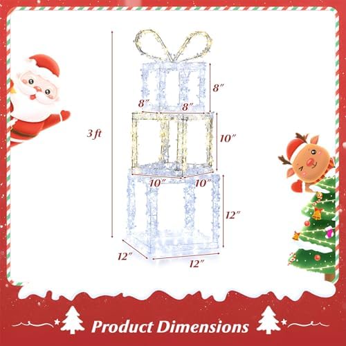 tangkula set of 3 stacked lighted gift boxes, side view