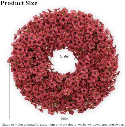20" burgundy fall wreath for front door, artificial shown in use