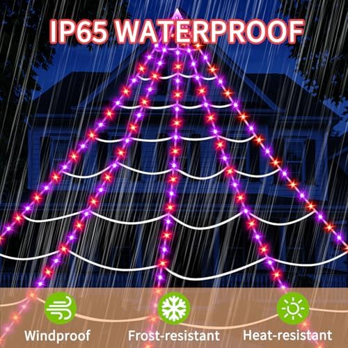 halloween decorations outdoor spider web lights, 23ft 350 showing dimensions