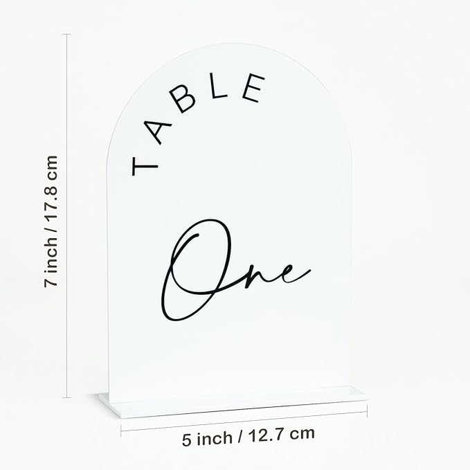 JINMURY White Arch Wedding Table Numbers 1-15 with Stands, 5x7 Inch Acrylic Arch Sign with Black Lettering, White Acrylic Table Numbers for Wedding Reception