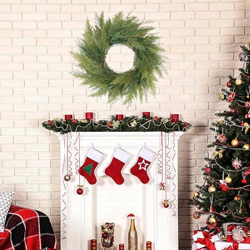 20” green faux norfolk pine christmas winter wreath showing dimensions