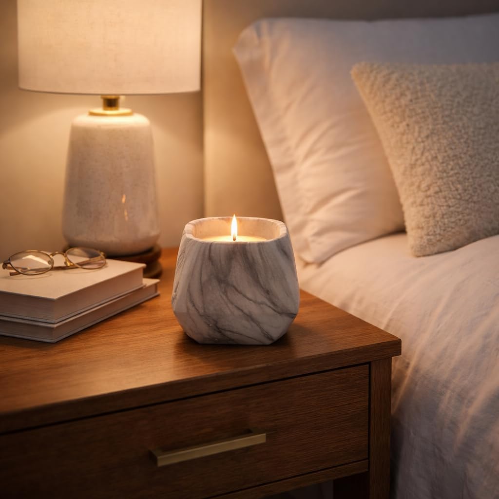 Marbled Prism Bowl Candle in Grey, 10 Oz by Aria Home